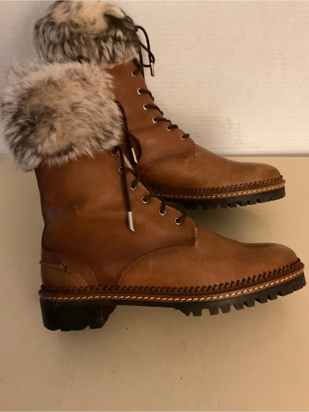 Massimo Dutti women Leather fur combat boots US 6